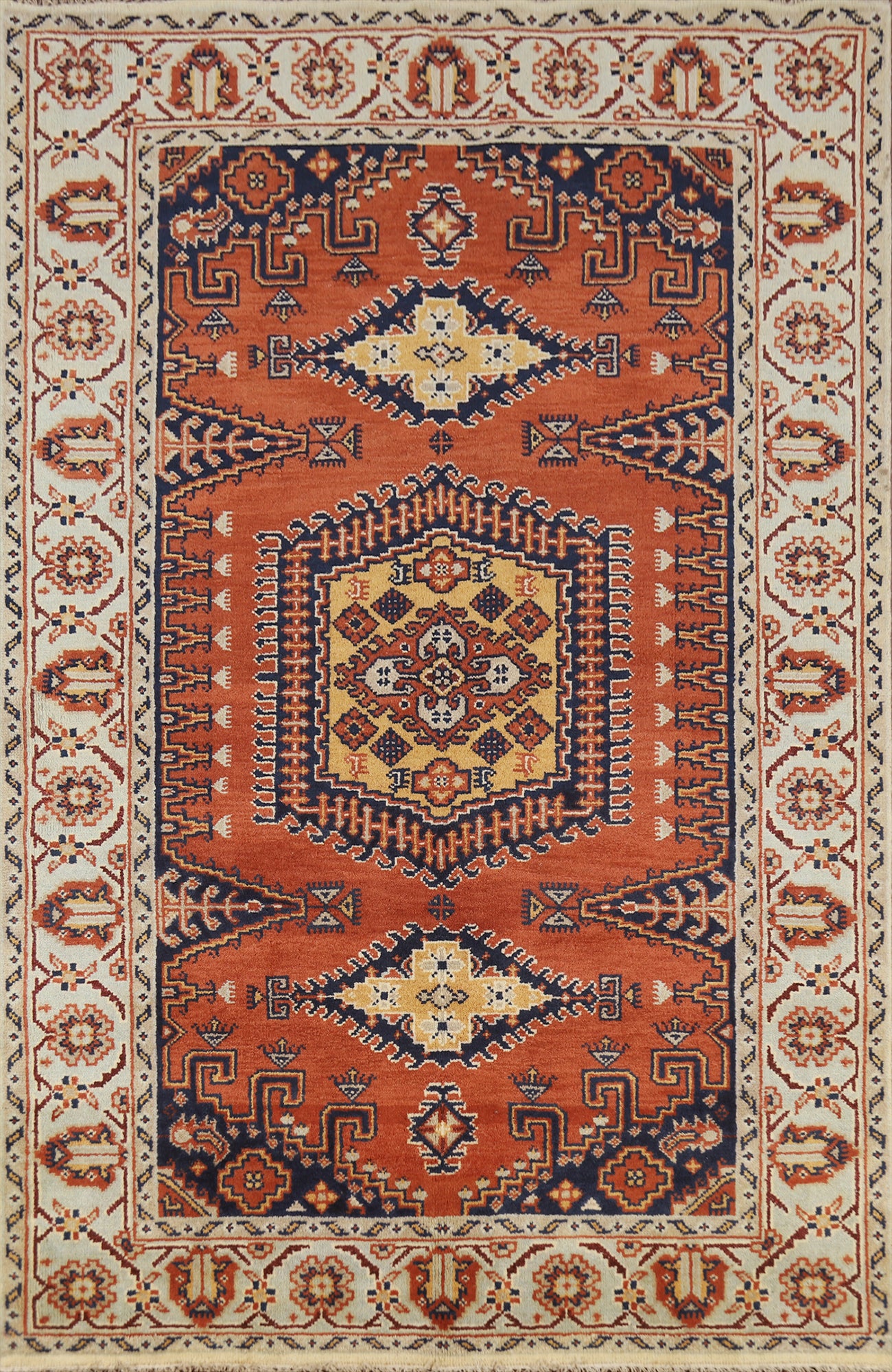 Orange Geometric Viss Indian Area Rug 5x8