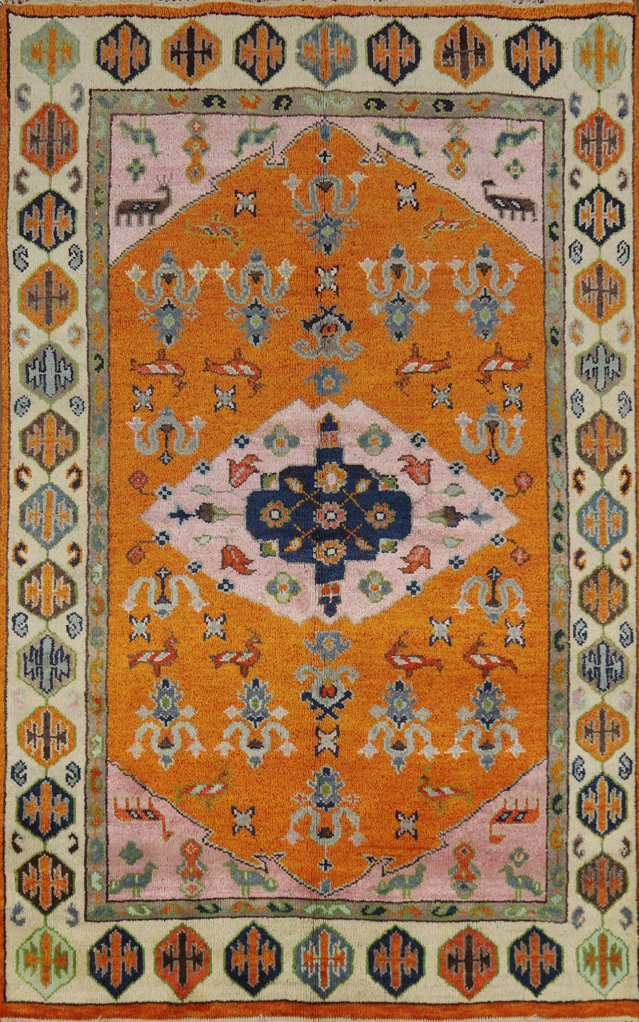 Orange Wool Heriz Serapi Indian Area Rug 5x8