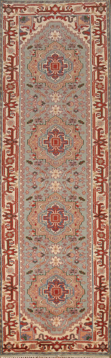 Geometric Heriz Serapi Indian Runner Rug 3x10