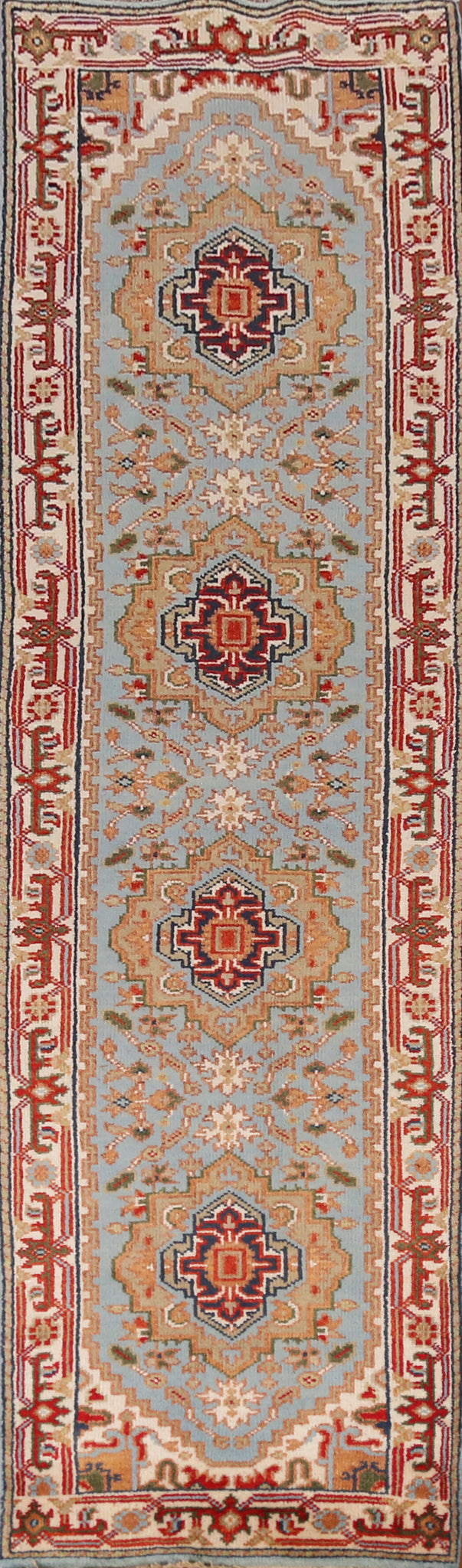 Light Blue Heriz Serapi Indian Runner Rug 2x10