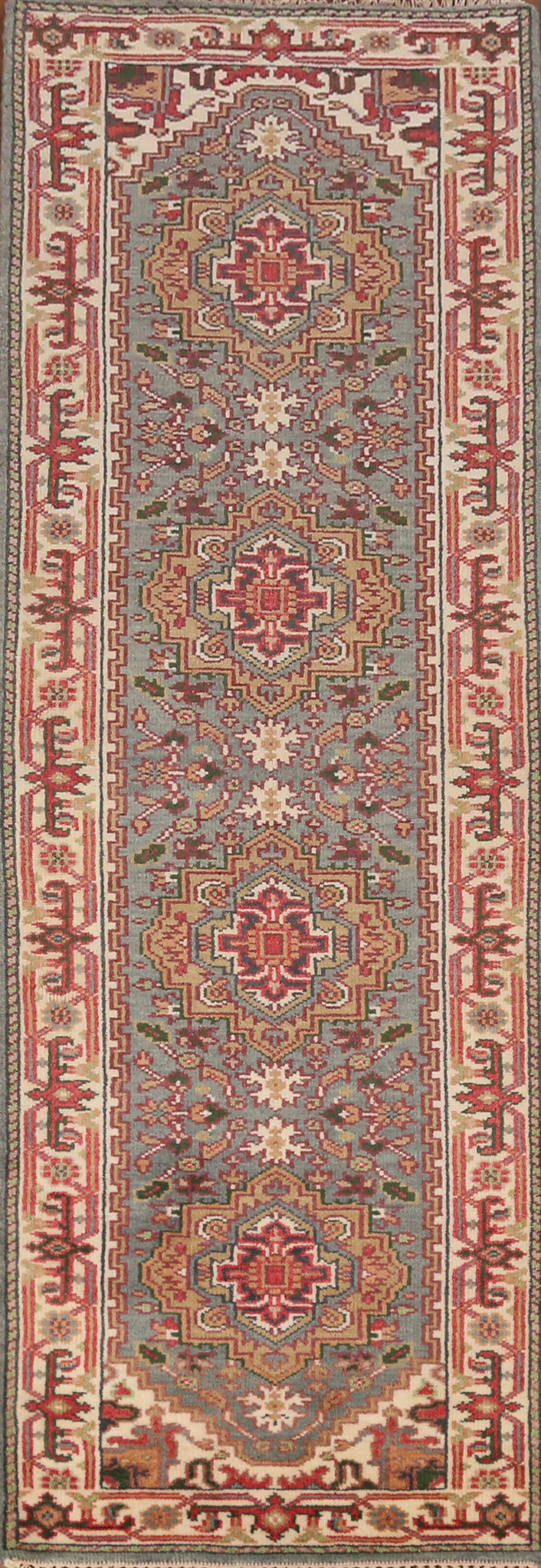 Geometric Heriz Serapi Indian Runner Rug 3x10