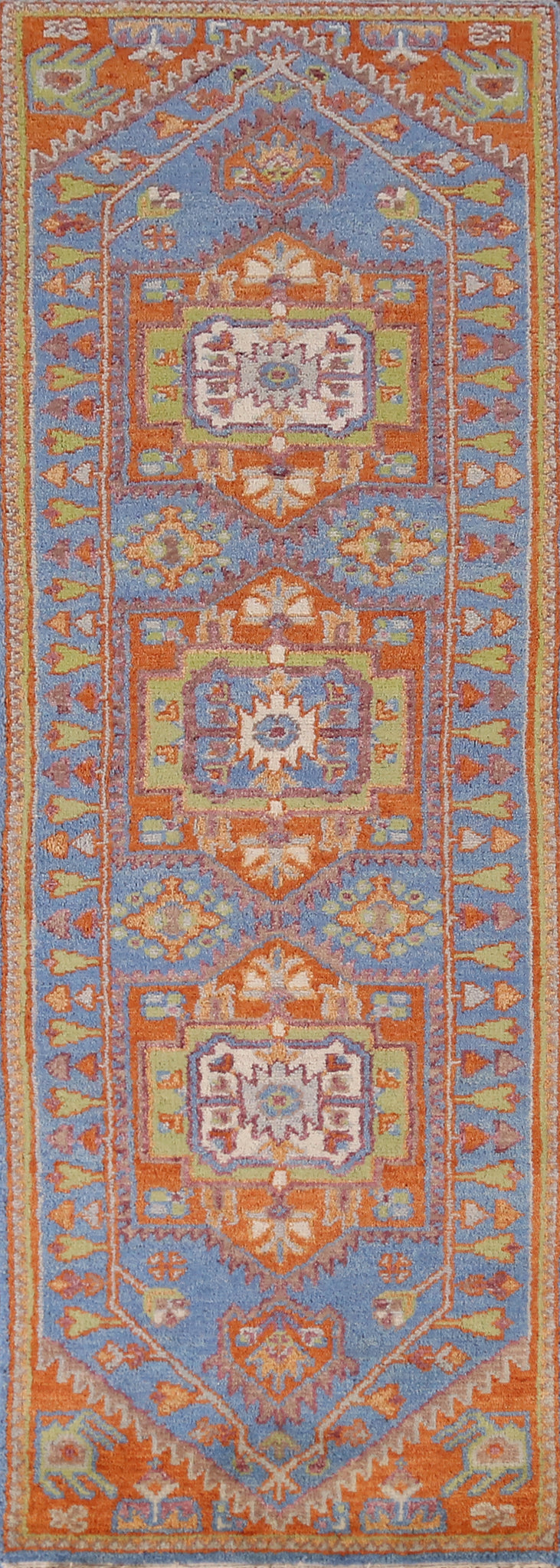 Blue Geometric Heriz Serapi Indian Runner Rug 2x8