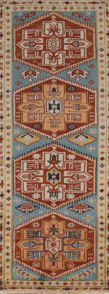 Geometric Heriz Serapi Indian Runner Rug 3x8