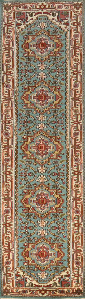 Turquoise Blue Heriz Serapi Indian Runner Rug 3x12