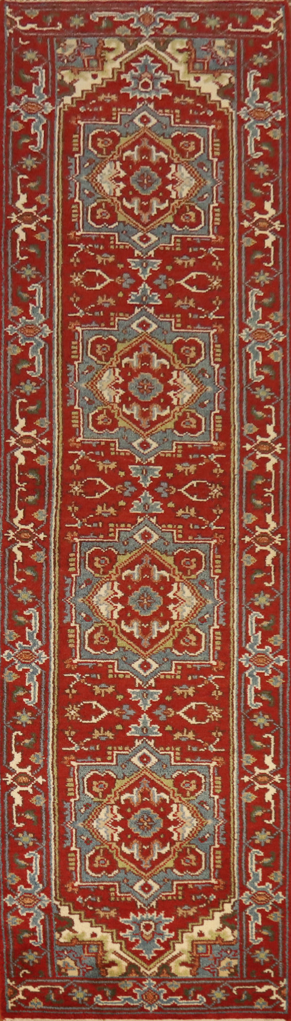 Red Handmade Heriz Serapi Indian Runner Rug 2x12