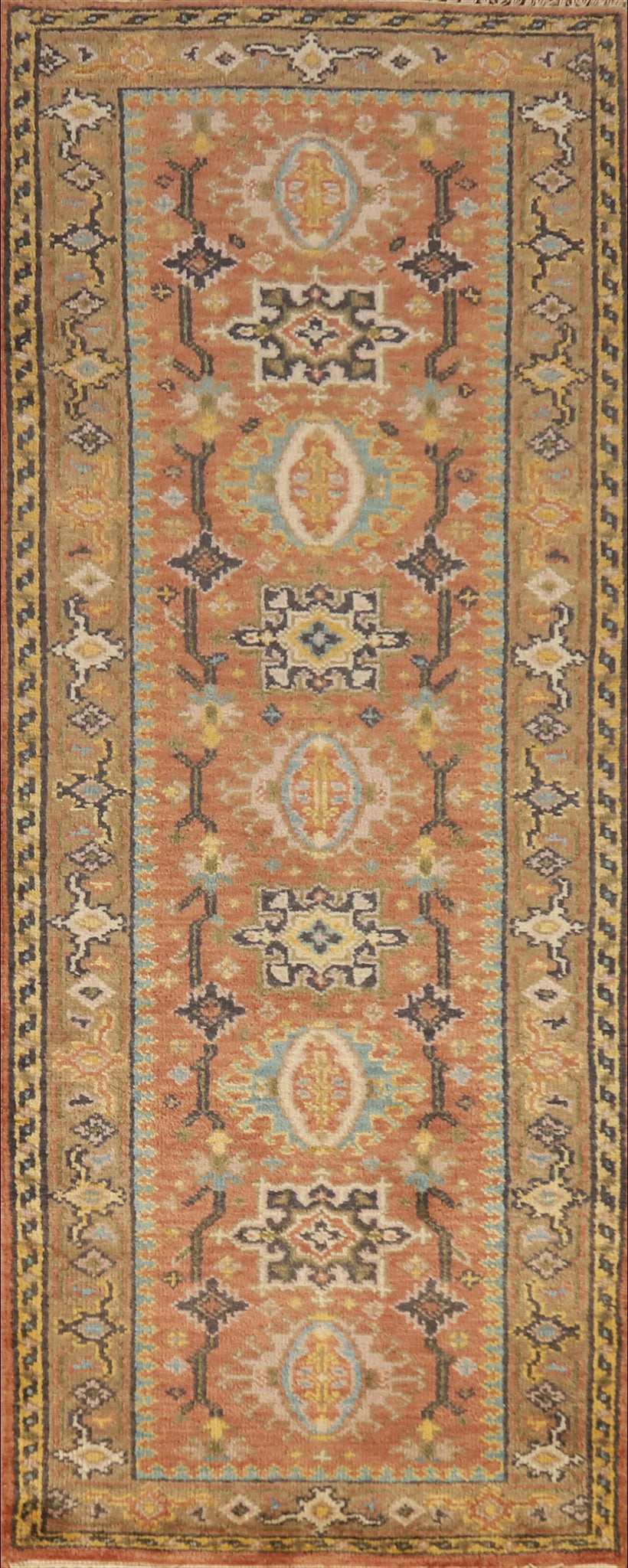 Orange Wool Heriz Serapi Indian Runner Rug 3x8