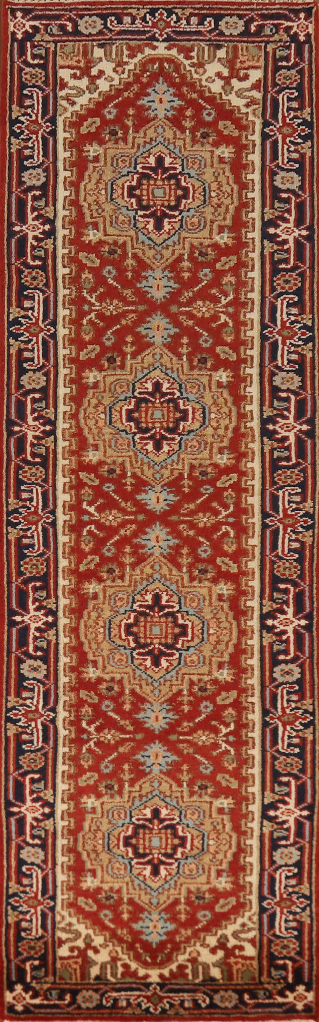 Geometric Heriz Serapi Indian Runner Rug 3x10