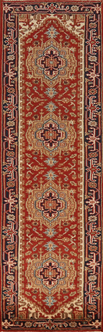 Geometric Heriz Serapi Indian Runner Rug 3x10