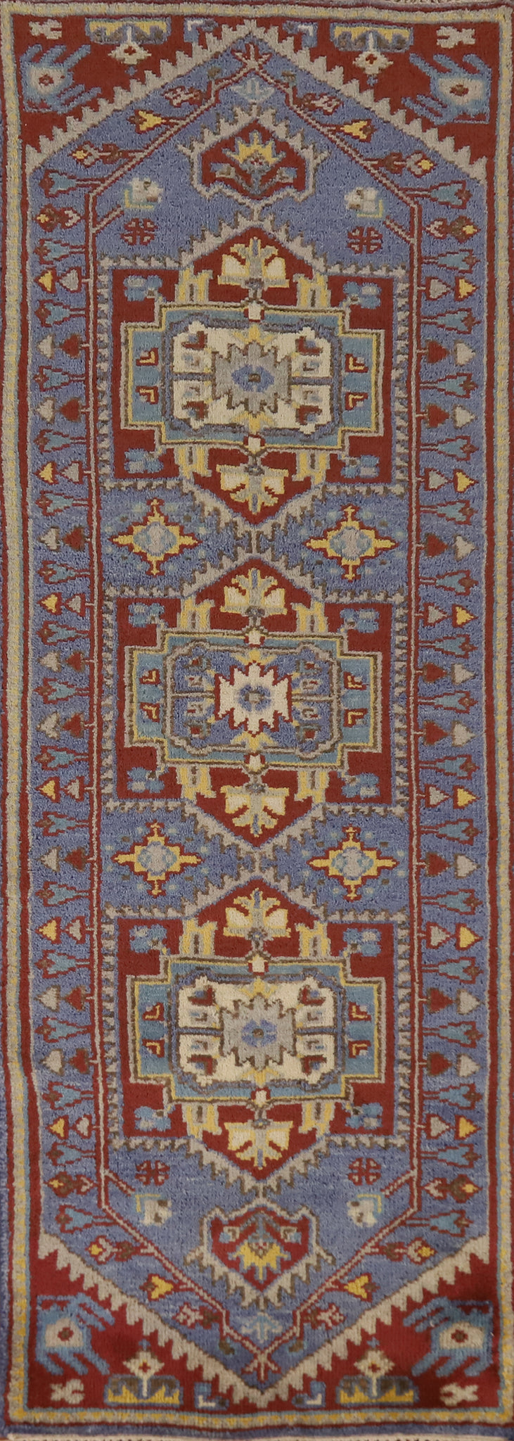 Blue Geometric Heriz Serapi Indian Runner Rug 2x8