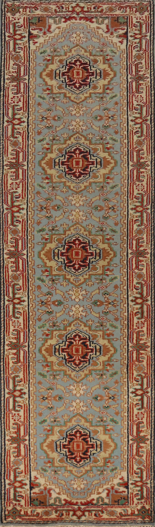 Light Blue Heriz Serapi Indian Runner Rug 3x12