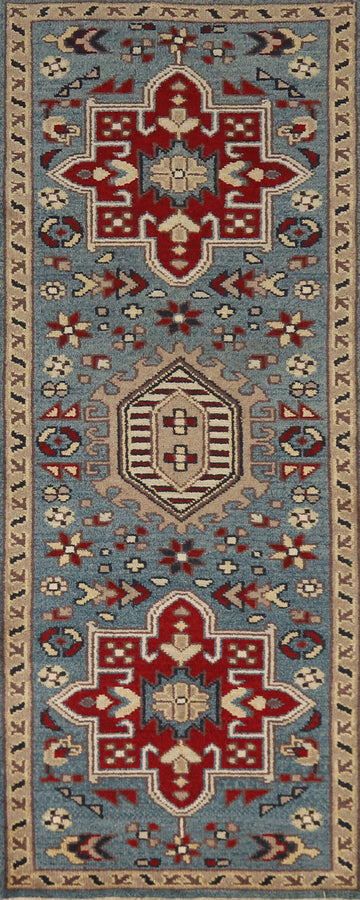 Light Blue Heriz Serapi Indian Runner Rug 3x8