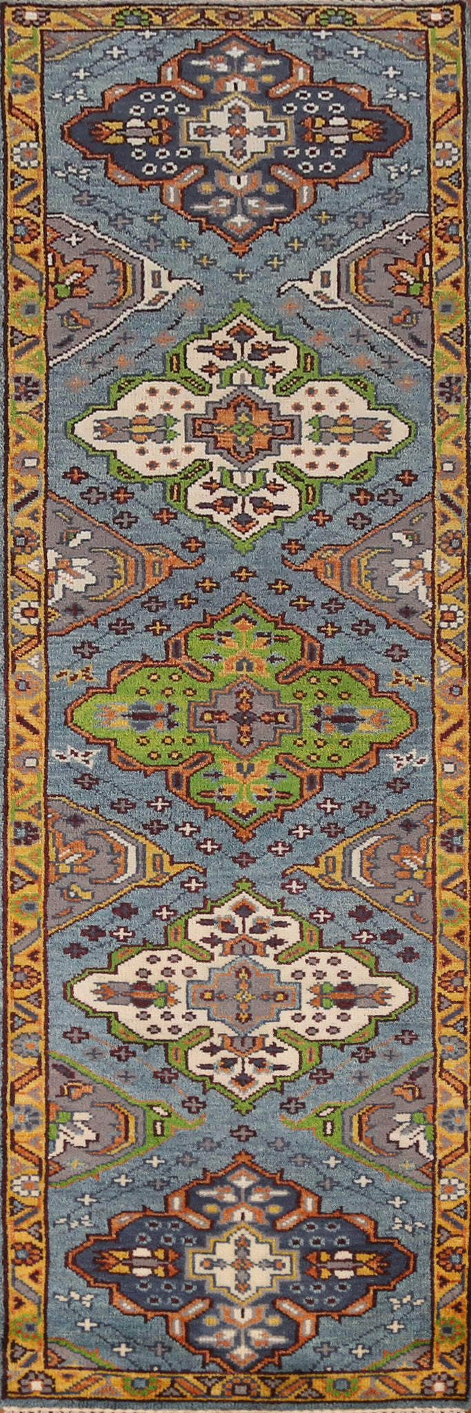 Blue Heriz Serapi Indian Runner Rug 3x10