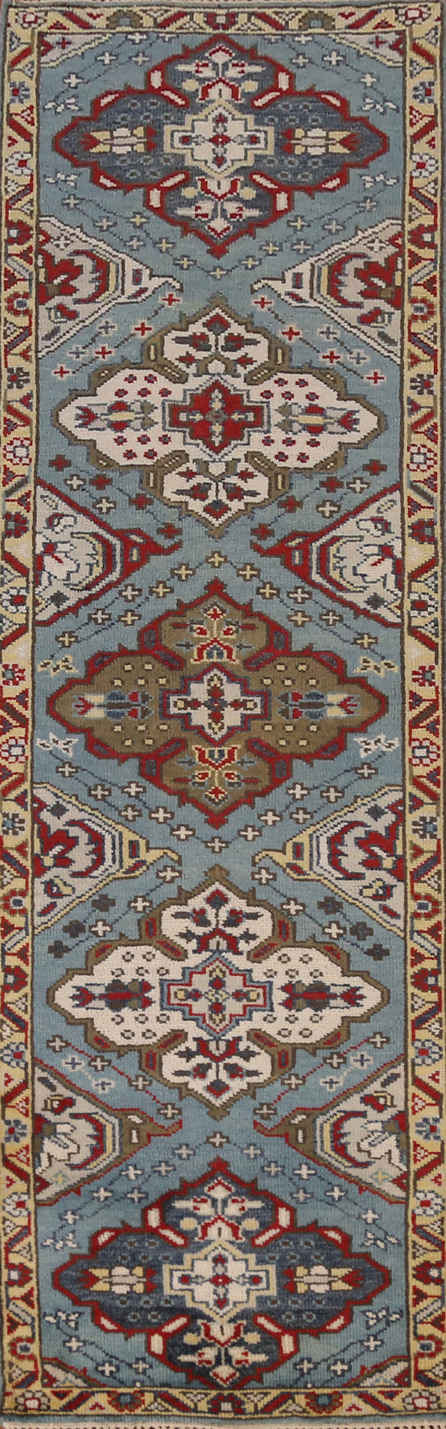 Blue Geometric Heriz Serapi Indian Runner Rug 2x10