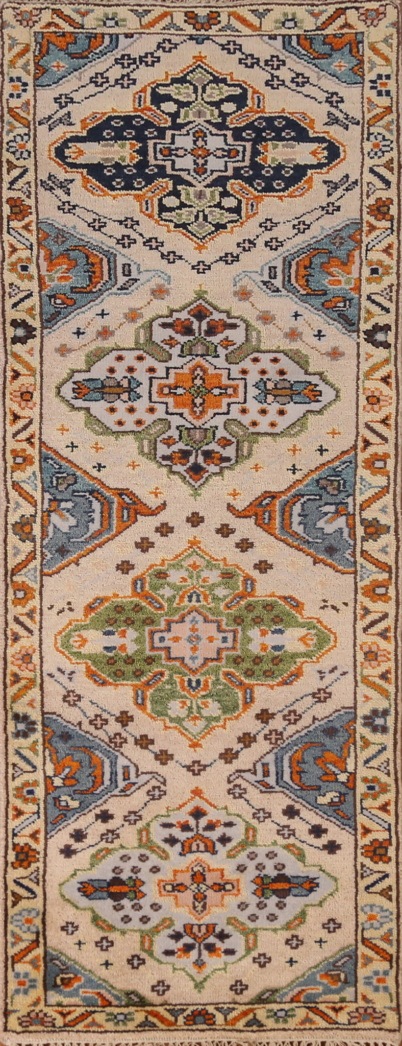 Geometric Heriz Serapi Indian Runner Rug 3x8