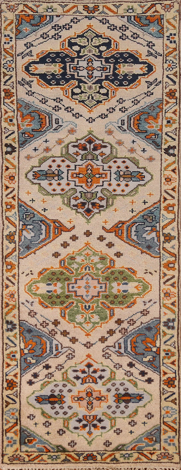 Geometric Heriz Serapi Indian Runner Rug 3x8