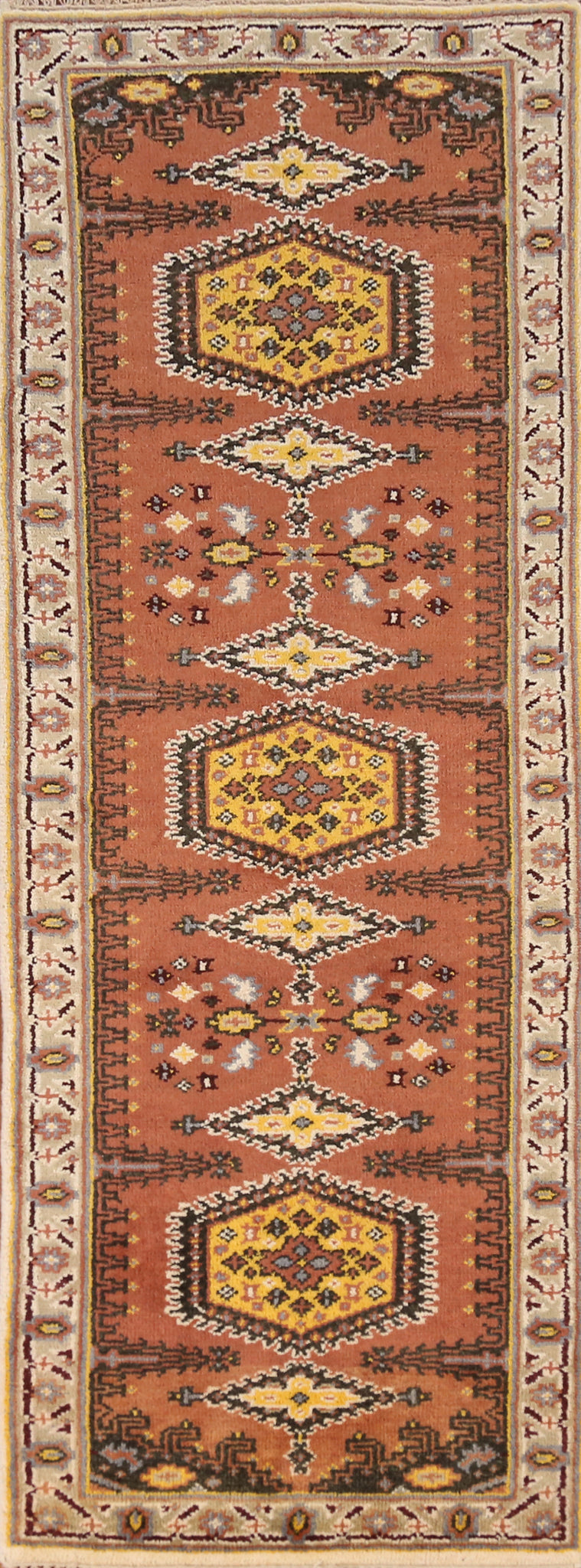 Orange Wool Viss Indian Runner Rug 3x8