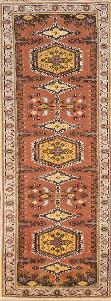 Orange Wool Viss Indian Runner Rug 3x8