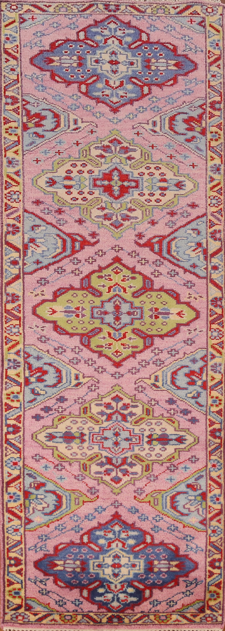 Pink Geometric Heriz Serapi Indian Runner Rug 3x10