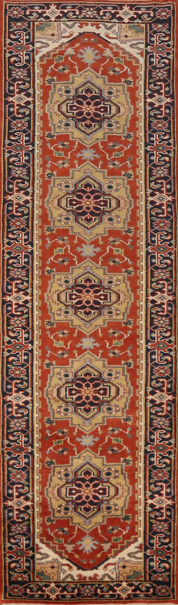 Geometric Heriz Serapi Indian Runner Rug 3x12