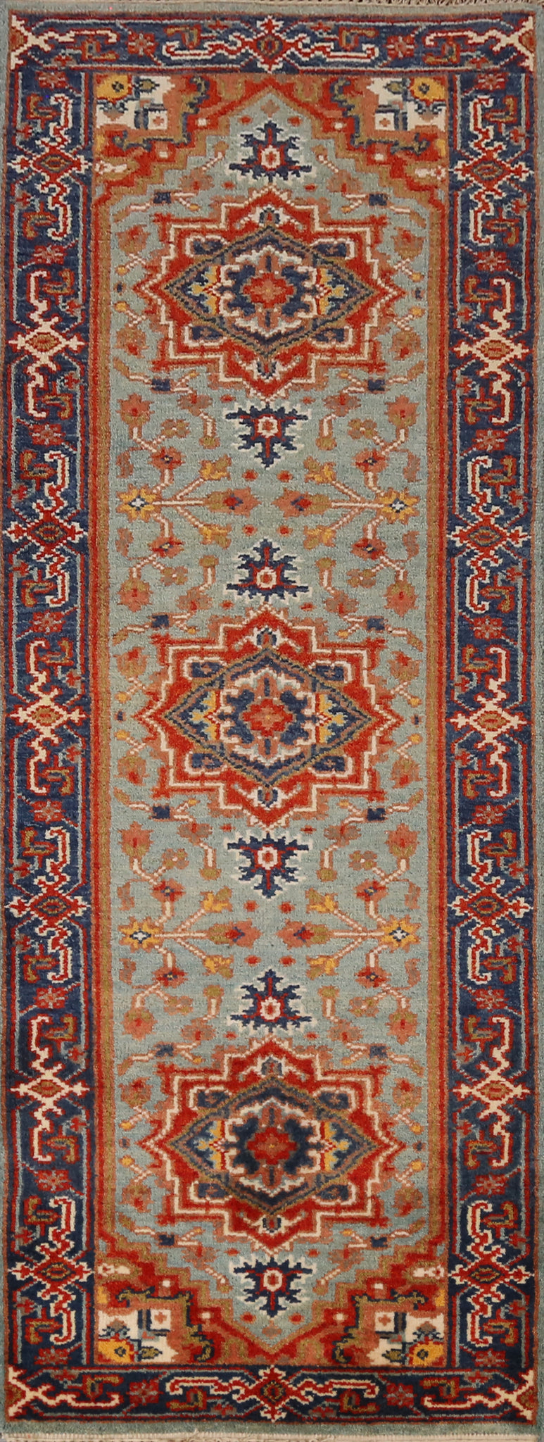 Geometric Heriz Serapi Indian Runner Rug 3x8