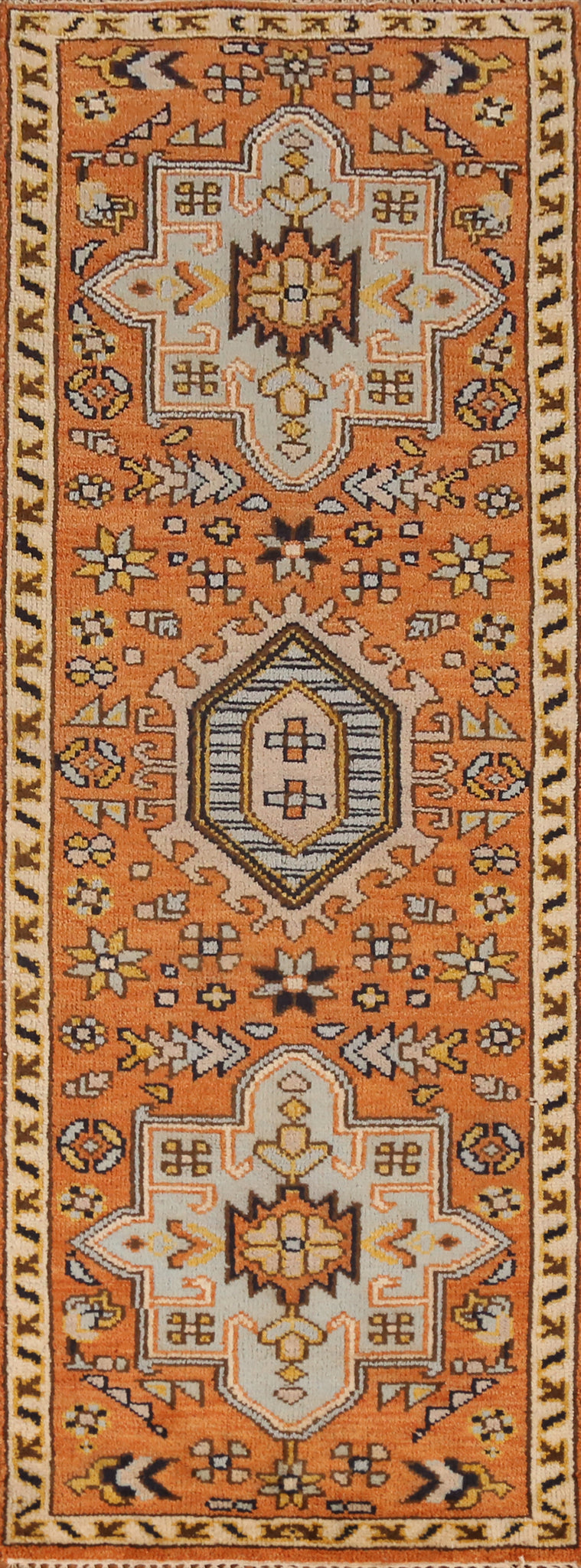 Orange Wool Heriz Serapi Indian Runner Rug 3x8