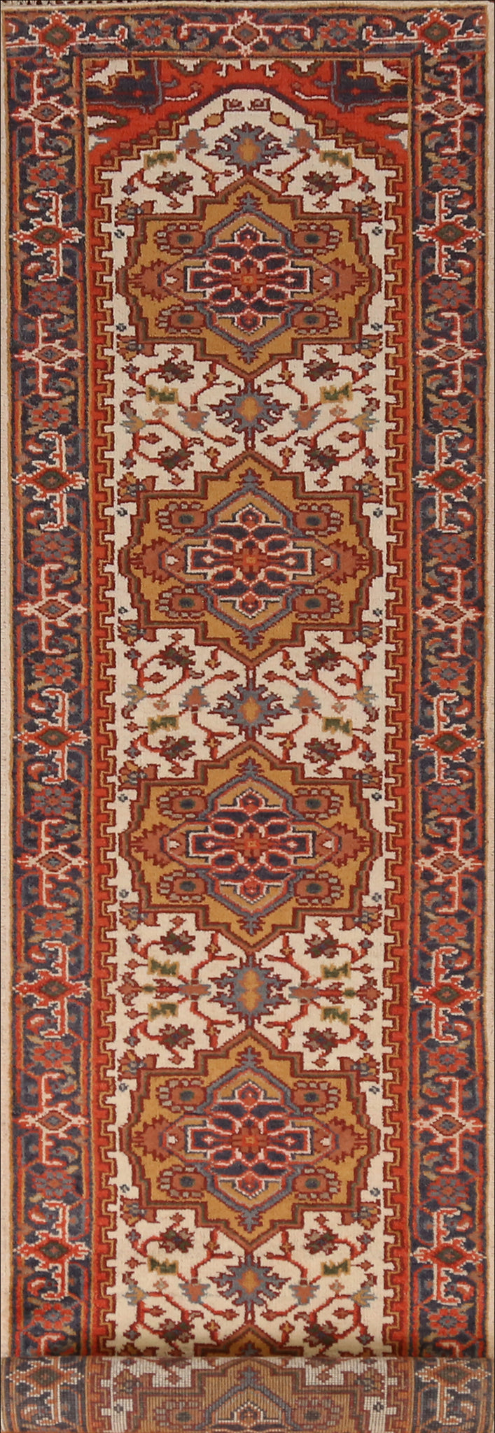 Geometric Heriz Serapi Indian Runner Rug 3x14