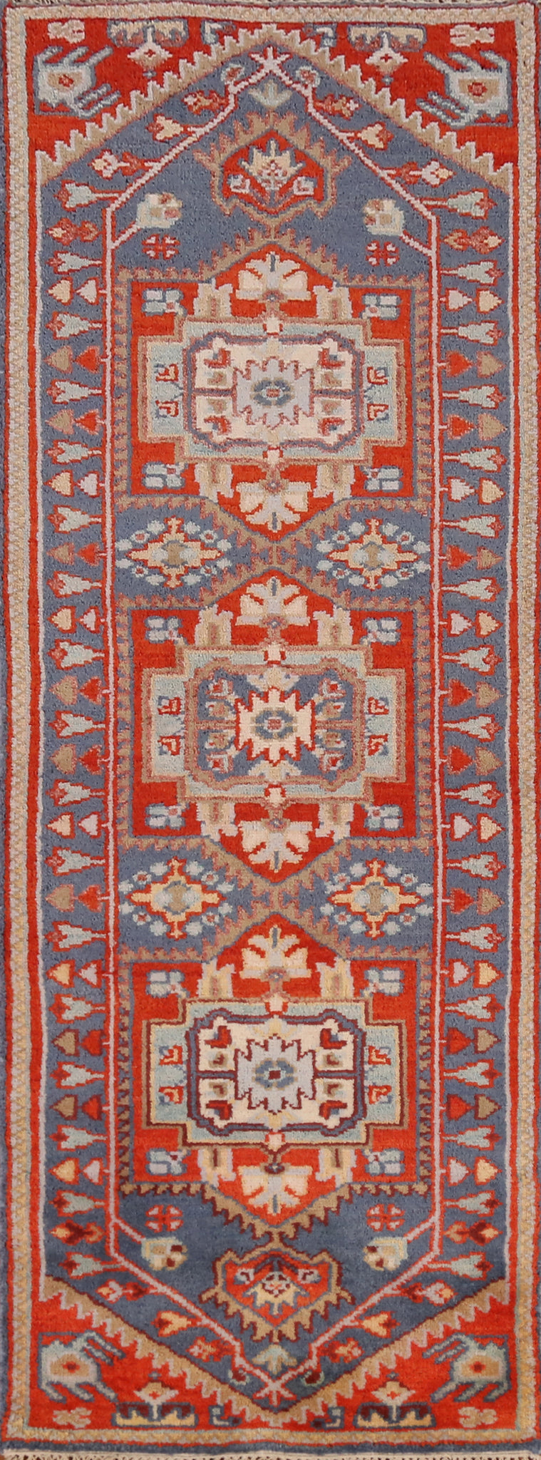 Blue Geometric Heriz Serapi Indian Runner Rug 2x8