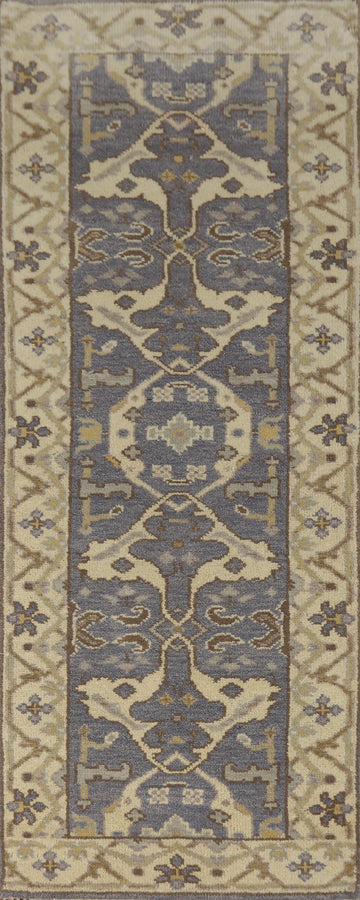 Violet Wool Oushak Indian Runner Rug 3x8