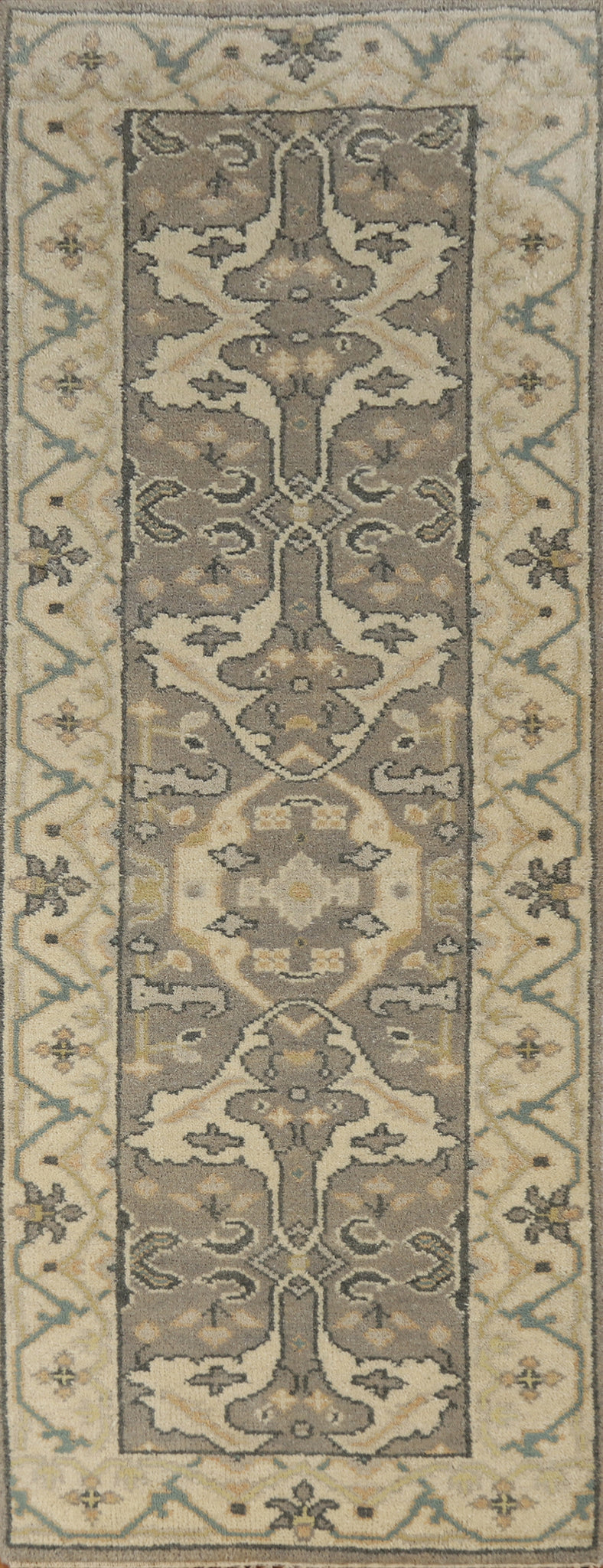 Gray Wool Oushak Indian Runner Rug 3x8