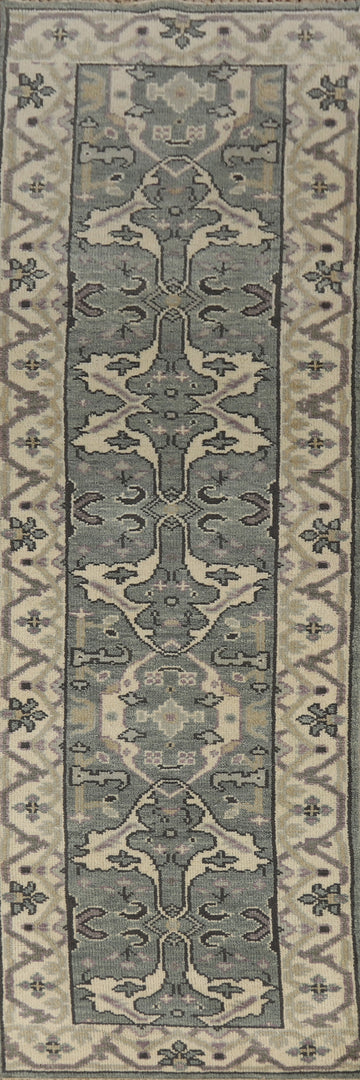 Green Wool Oushak Indian Runner Rug 3x10