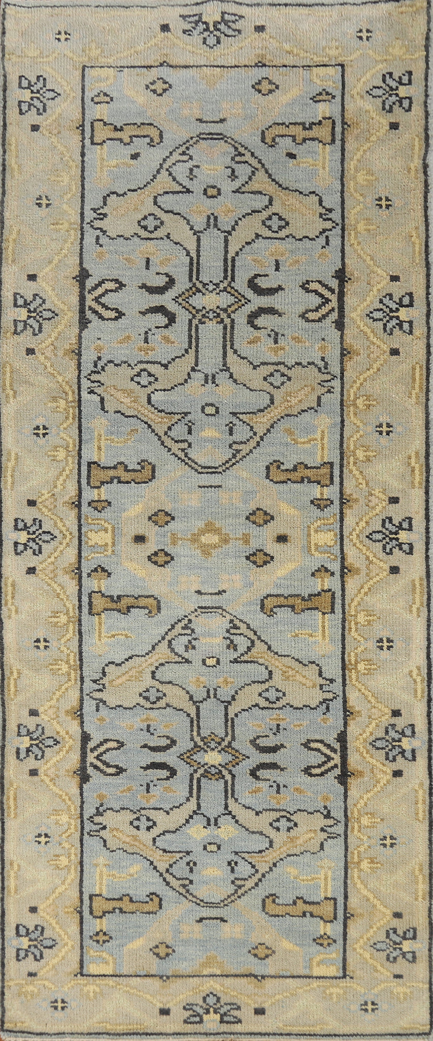 Light Blue Wool Oushak Indian Runner Rug 3x8