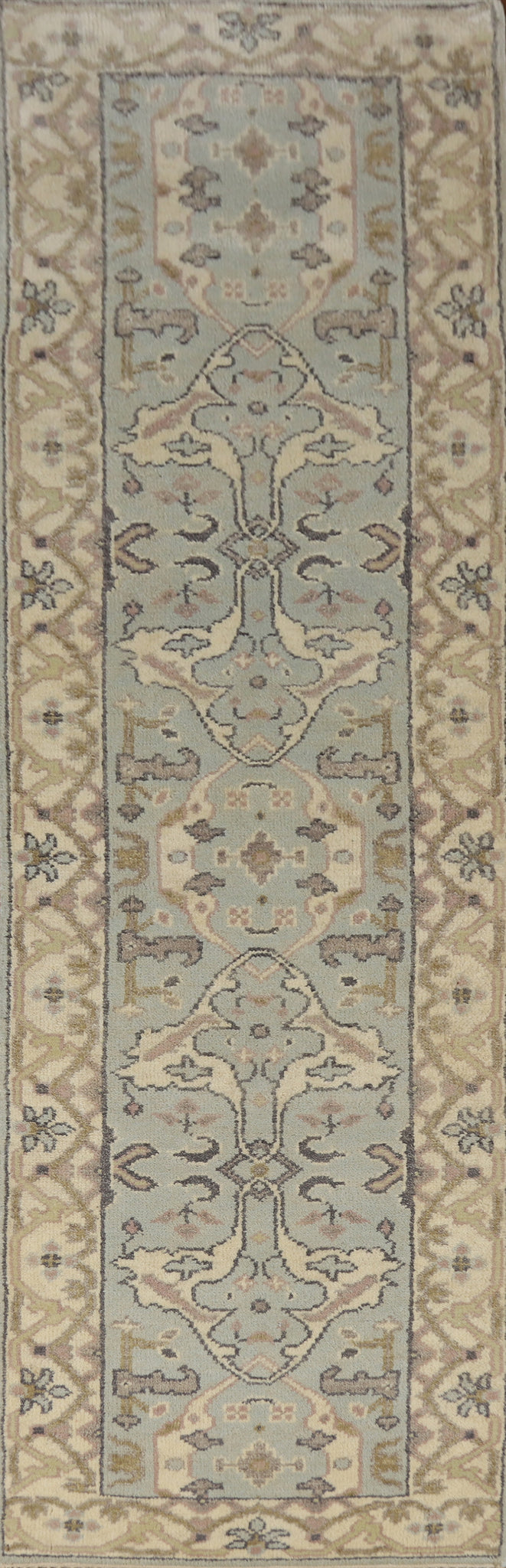 Light Blue Oushak Indian Runner Rug 3x10