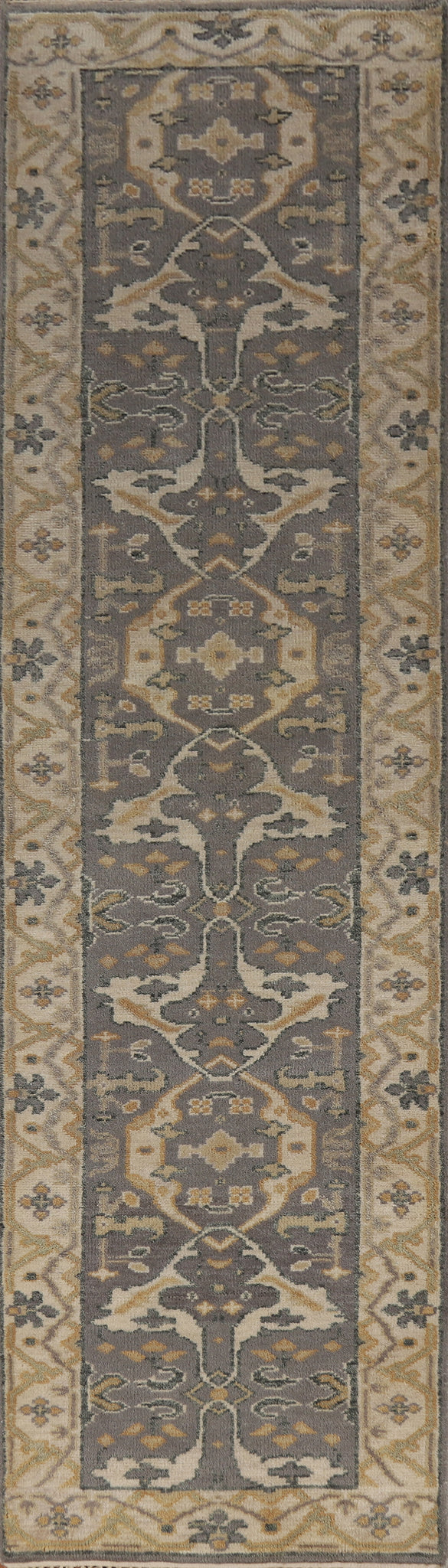 Gray Wool Oushak Indian Runner Rug 3x12