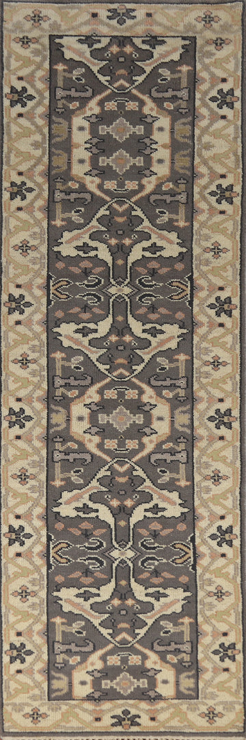 Dark Gray Wool Oushak Indian Runner Rug 3x10