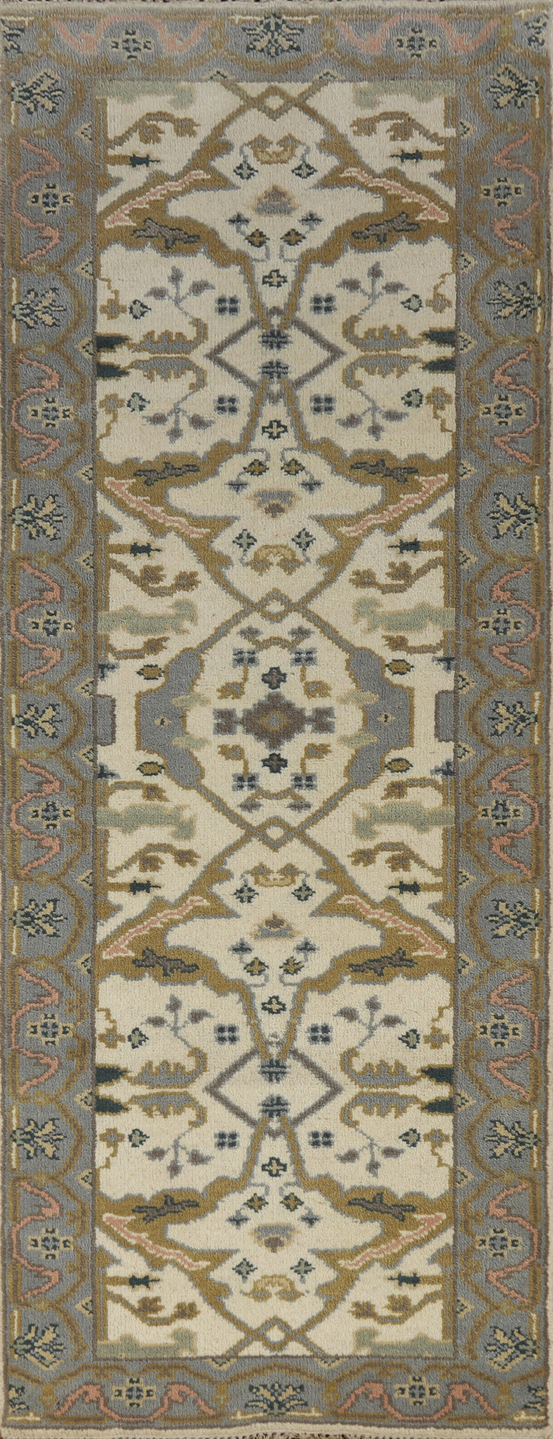 Earth Tone Wool Oushak Indian Runner Rug 3x8