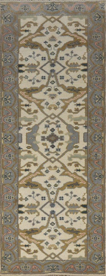 Earth Tone Wool Oushak Indian Runner Rug 3x8