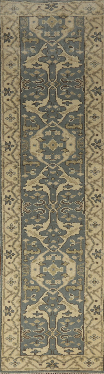 Light Blue Oushak Indian Runner Rug 3x12