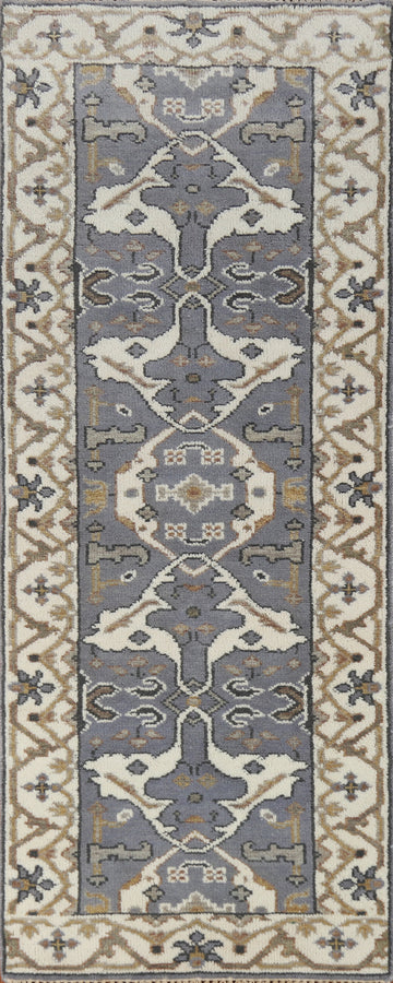 Blue Handmade Oushak Indian Runner Rug 3x8