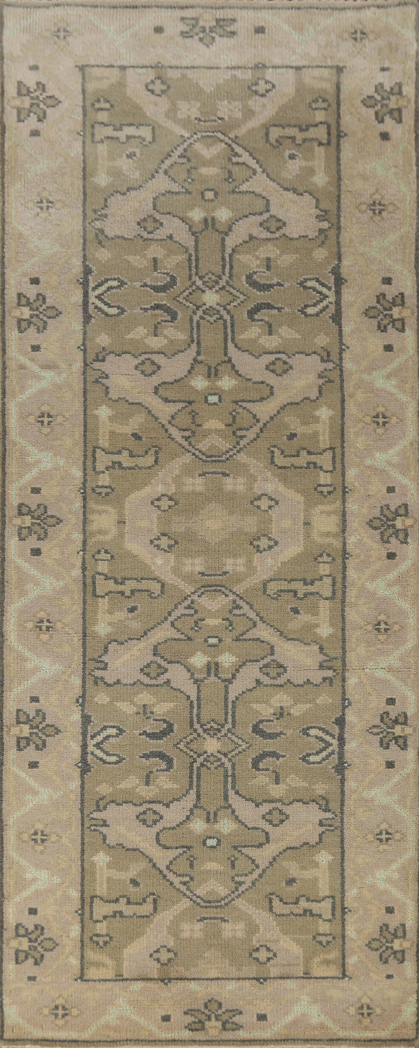 Green Wool Oushak Indian Runner Rug 3x8