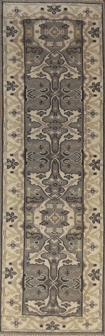 Gray Wool Oushak Indian Runner Rug 3x10