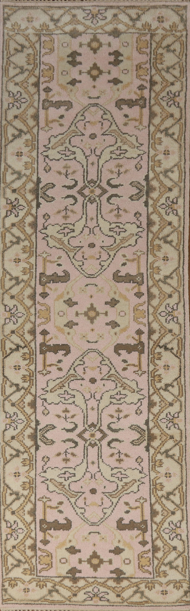 Pink Wool Oushak Indian Runner Rug 3x10