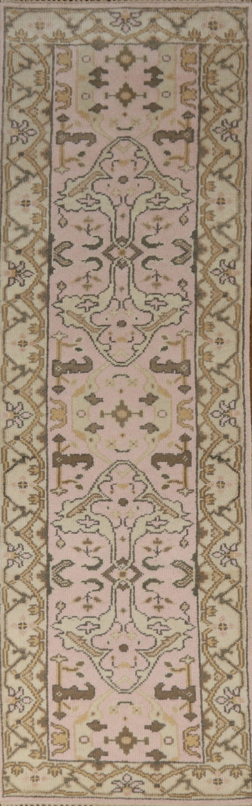 Pink Wool Oushak Indian Runner Rug 3x10