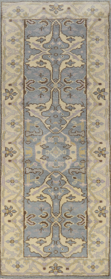 Light Blue Oushak Indian Runner Rug 3x8