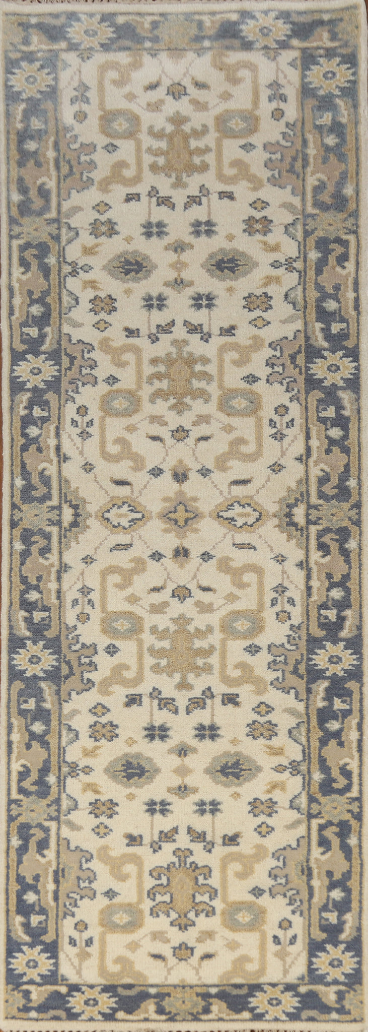 Ivory Wool Oushak Indian Runner Rug 3x10