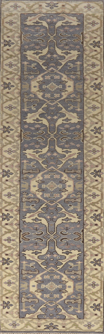 Handmade Blue Oushak Indian Runner Rug 3x12