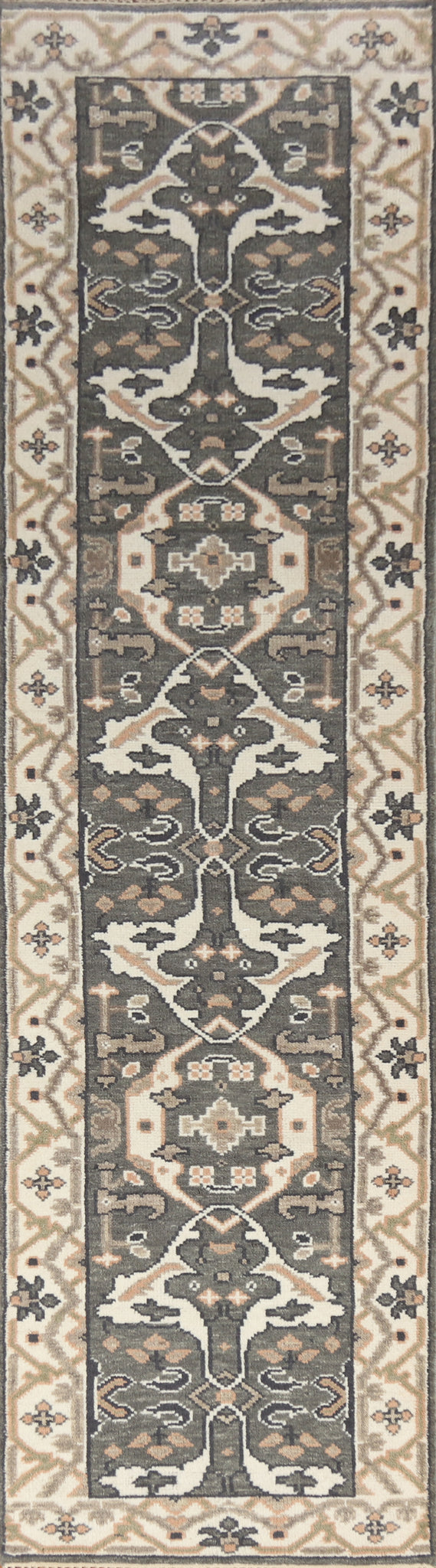 Gray Wool Oushak Indian Runner Rug 3x12