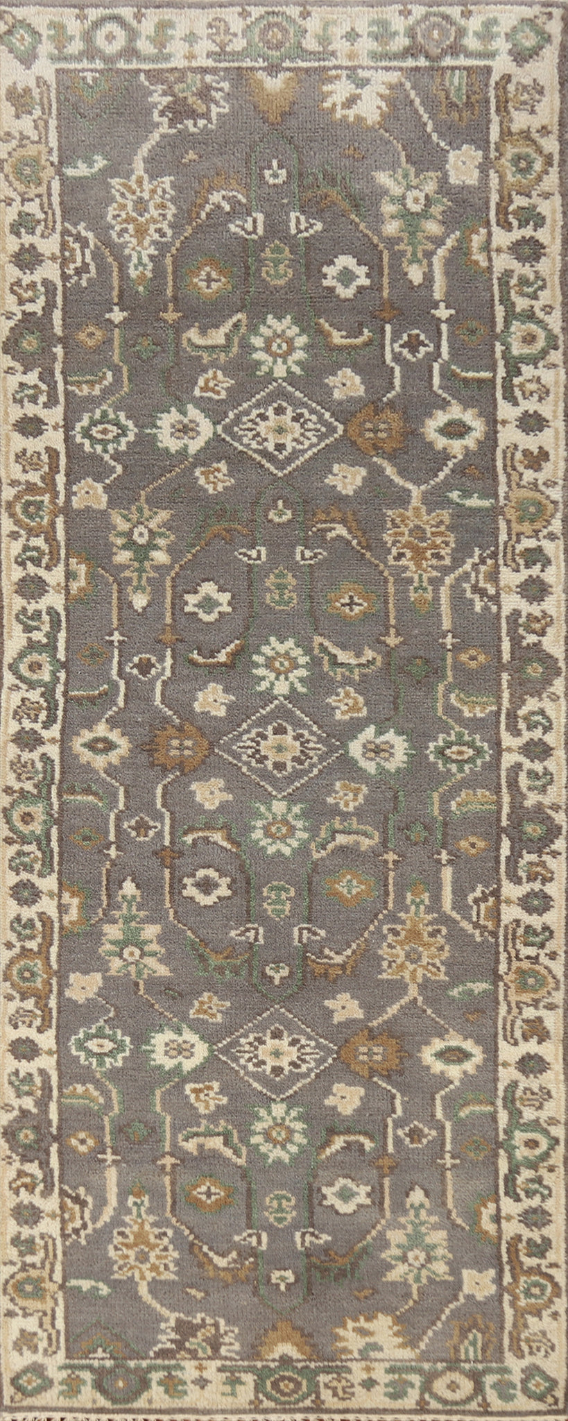 Gray Floral Oushak Indian Runner Rug 3x8