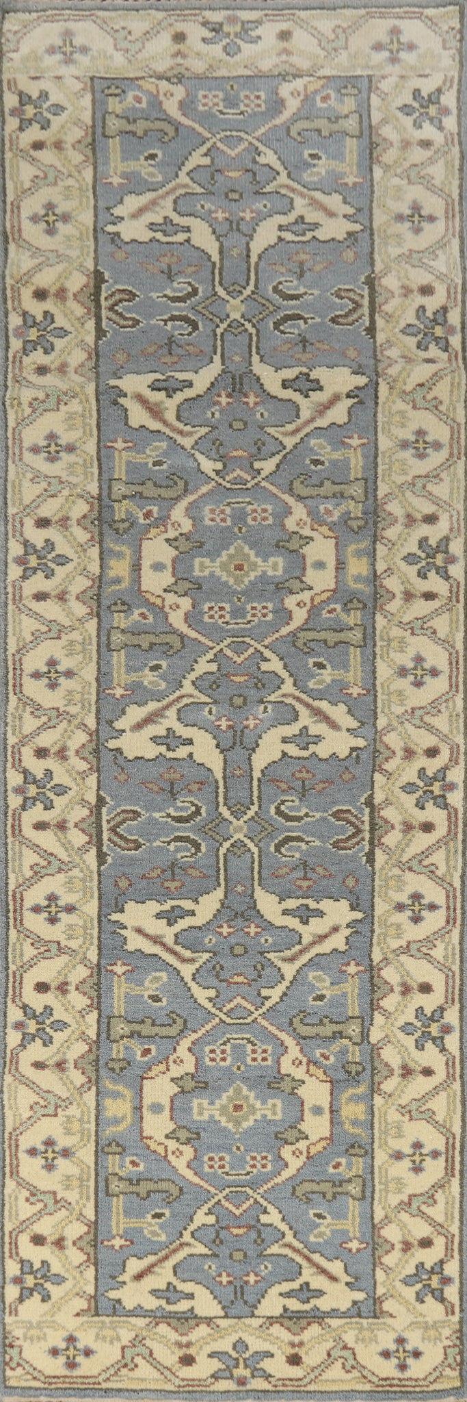 Light Blue Handmade Oushak Indian Runner Rug 3x10