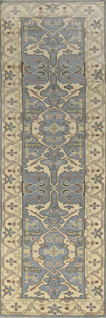 Light Blue Handmade Oushak Indian Runner Rug 3x10