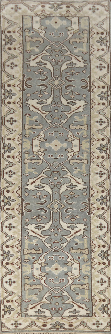 Gray Wool Oushak Indian Runner Rug 3x10